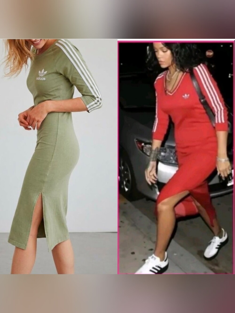 RARE! NWT Adidas 3 Stipes Trefoil Half Sleeve Midi Dress M Army Green Military